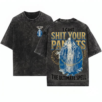 Retro I Cast Shit Your Pants Wizard Shirt Funny DnD RPG Gamer Spellcaster Sarcastic Meme Gift Unisex Heavyweight Garment-Dyed T-Shirt