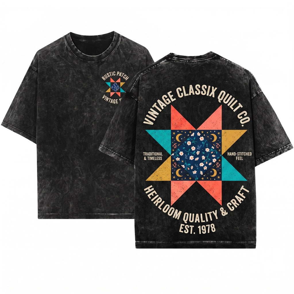 Quilt Block Star Graphic Vintage Apparel Unisex Wash T-Shirt