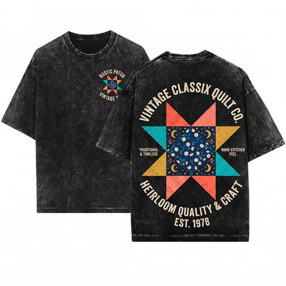 Quilt Block Star Graphic Vintage Apparel Unisex Wash T-Shirt
