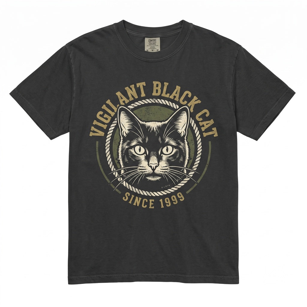 Vintage Halftone Black Cat Graphic Dark Aesthetic Kitten Dad Gift Unisex TShirt