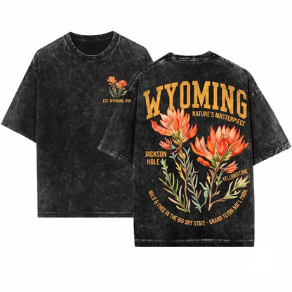 Wyoming State Indian Paintbrush Flower Botanical Gardening Travel Gift Mother Girlfriend Unisex Wash T-Shirt