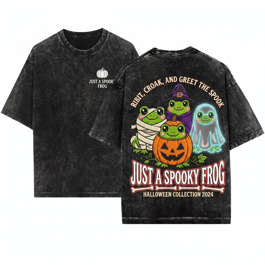 Just A Spooky Frog Embroidered Sweatshirt Halloween Cute Kawaii Pullover Season Gift Unisex Wash T-Shirt