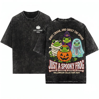 Just A Spooky Frog Embroidered Sweatshirt Halloween Cute Kawaii Pullover Season Gift Unisex Wash T-Shirt