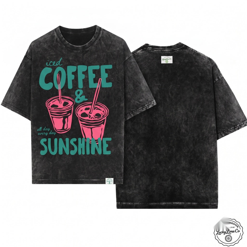 Iced Coffee Sunshine Lover Summer Graphic Vibes Tee Unisex Wash T-Shirt