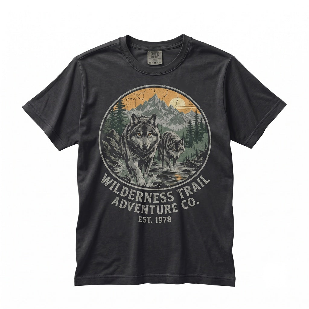 Vintage 90s Wolf Mountain Rustic Wildlife Nature Graphic Outdoor Lovers Unisex TShirt