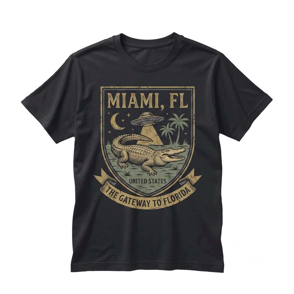 Miami Alligator Retro UFO Graphic Vintage Alien Cotton Short Sleeve Unisex TShirt