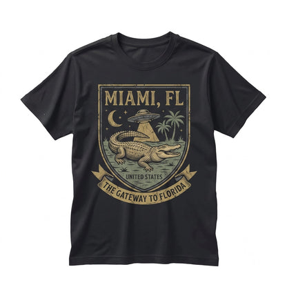 Miami Alligator Retro UFO Graphic Vintage Alien Cotton Short Sleeve Unisex TShirt