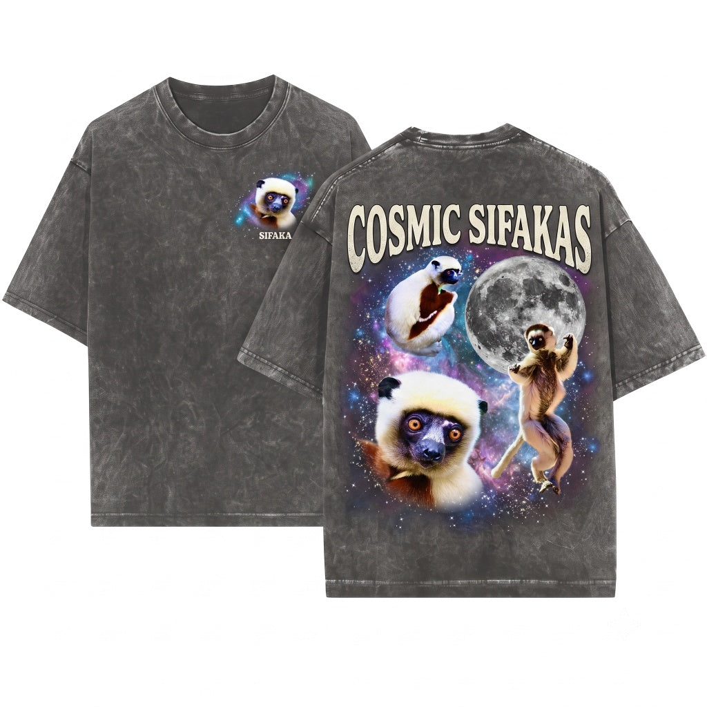 Sifaka Lemur Vintage Primate Moon Retro Graphic Wildlife Animal Lover Gift Unisex Wash T-Shirt