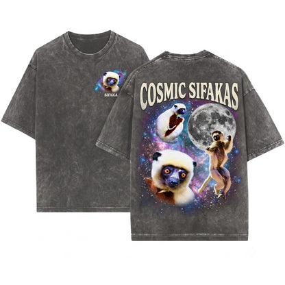 Sifaka Lemur Vintage Primate Moon Retro Graphic Wildlife Animal Lover Gift Unisex Wash T-Shirt