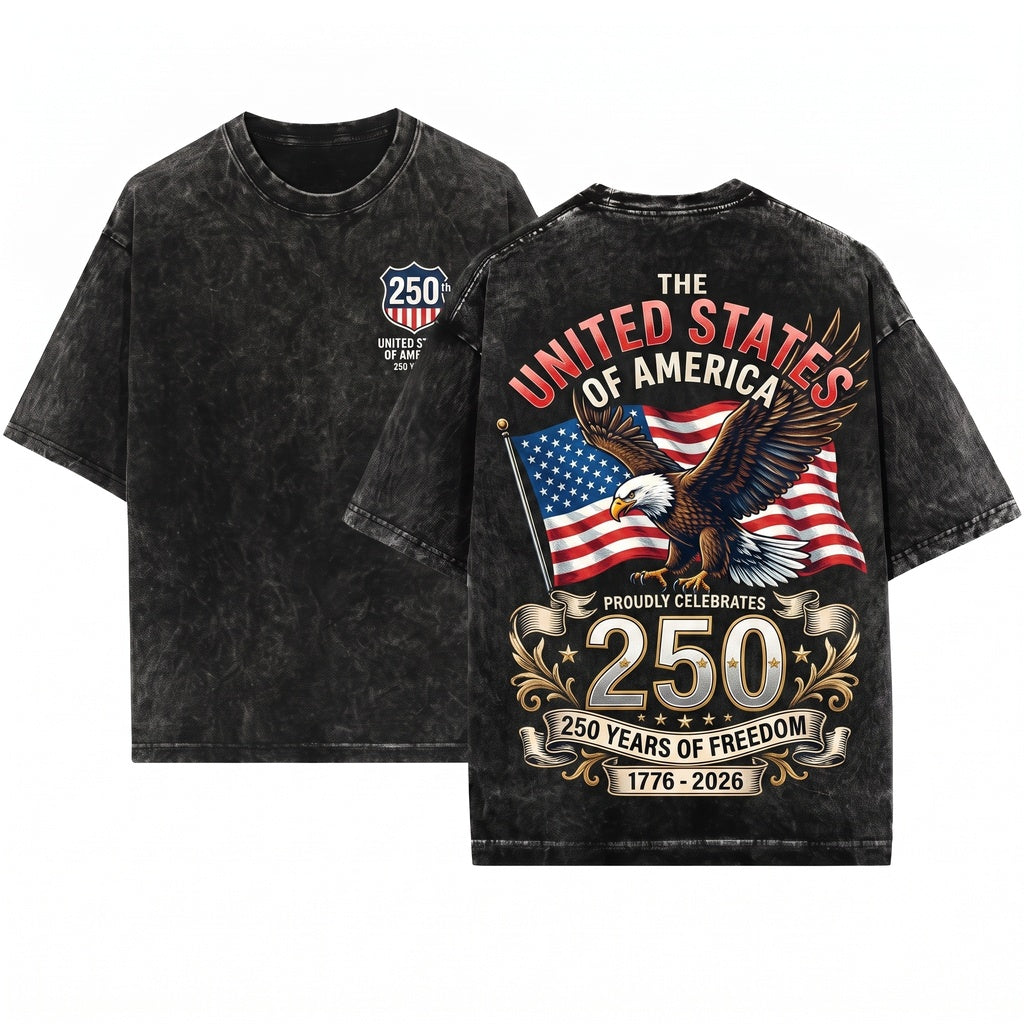 America 250th Anniversary Patriotic 4th of July USA Eagle Unisex Wash T-Shirt