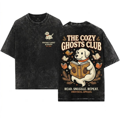 Embroidered Cute Ghost Dog Spooky Halloween Cozy Fall Boo Basket Gift 1717 Unisex Wash T-Shirt