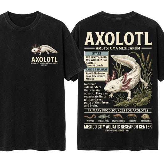 Vintage Axolotl Amphibian Zoology Biology Teacher Aquatic Pet Graphic Top Unisex Wash T-Shirt