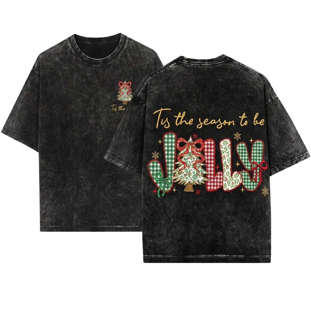 Lace Floral Holly Retro Funny Christmas Tis The Season To Be Jolly PNG Graphic Unisex Wash T-Shirt