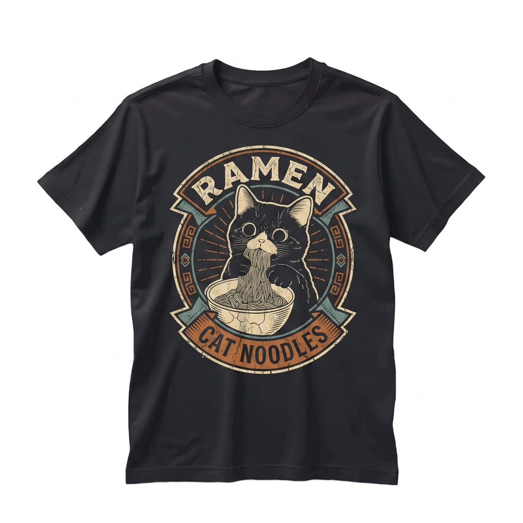 Japanese Anime Cat Eating Ramen Graphic Noodle Lover Vintage Aesthetic Pet Apparel Unisex TShirt