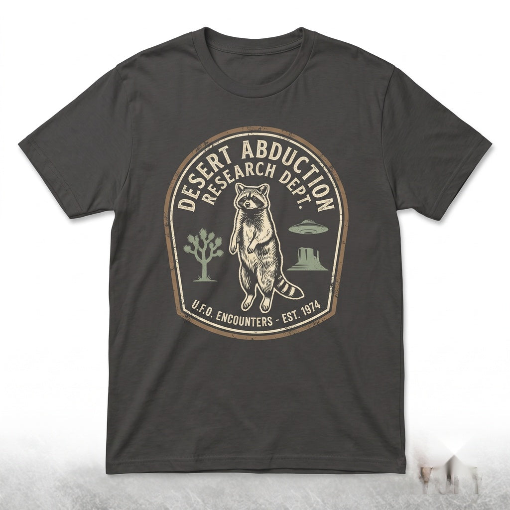 Retro Alien Raccoon Graphic UFO Desert Abduction Y2K Sci Fi Western Funny Animal Gift Apparel Unisex TShirt