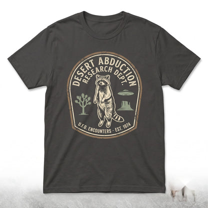 Retro Alien Raccoon Graphic UFO Desert Abduction Y2K Sci Fi Western Funny Animal Gift Apparel Unisex TShirt