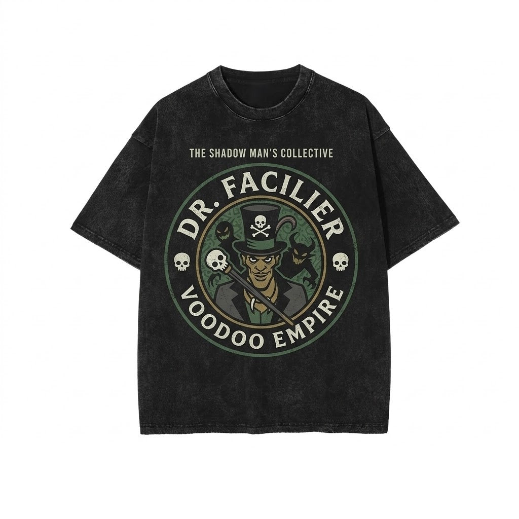 Oversized Dr Facilier Shadow Man Bayou Voodoo Villains Theme Park Vacation Graphic Unisex TShirt