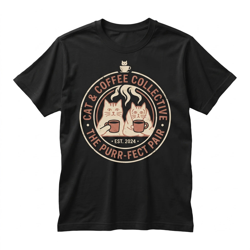 Coffee and Cats Minimalist Feline Caffeine Lover Gift Graphic Apparel for Mom Unisex TShirt