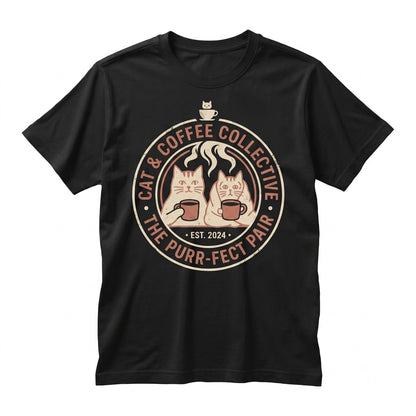 Coffee and Cats Minimalist Feline Caffeine Lover Gift Graphic Apparel for Mom Unisex TShirt