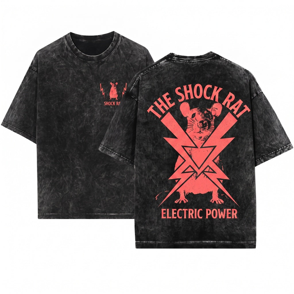 Red Mouse Lightning Electric Rodent Graphic Unisex Wash T-Shirt