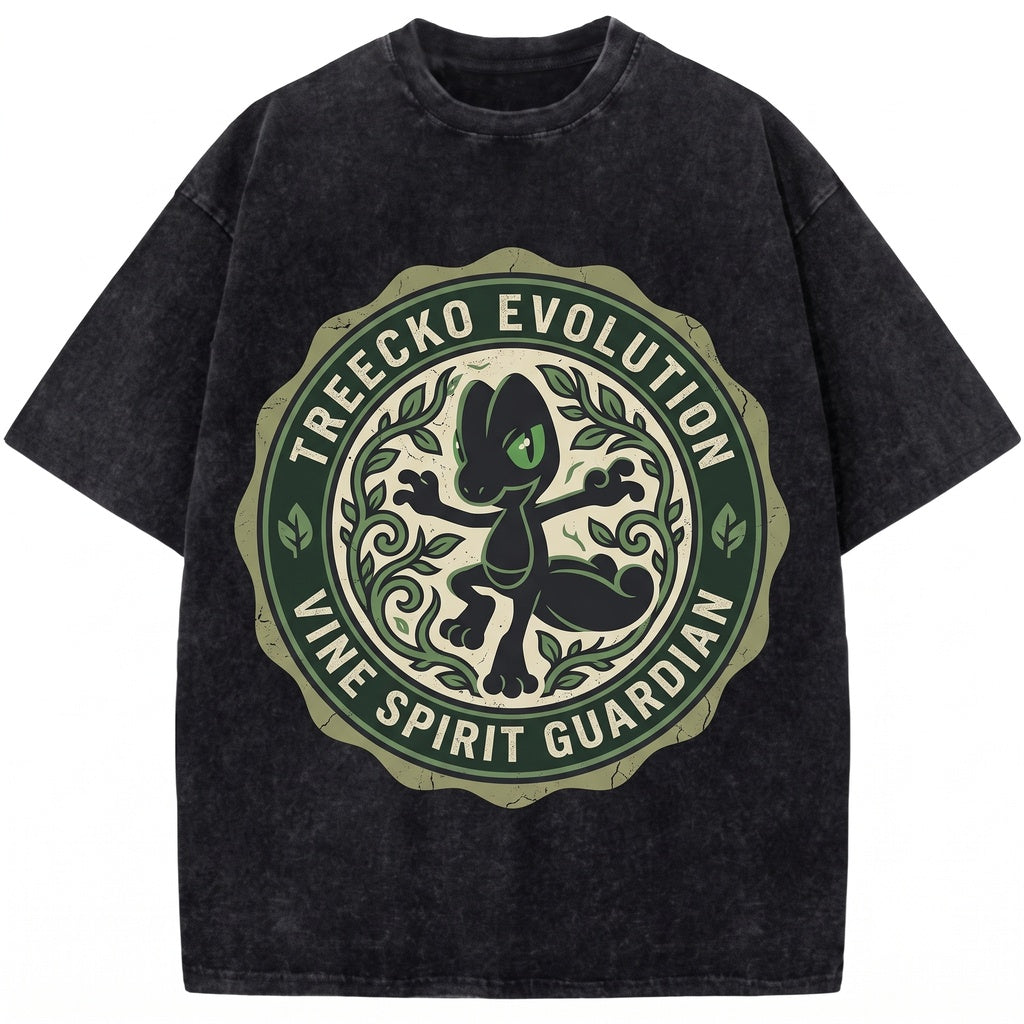 Vintage Treecko Sceptile Evolution Washed Graphic Oversized Retro Gamer Streetwear Unisex TShirt