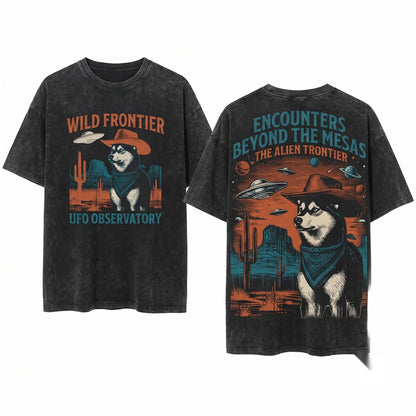 Vintage Siberian Husky UFO Alien Dog Owner Gift Unisex Wash T-Shirt