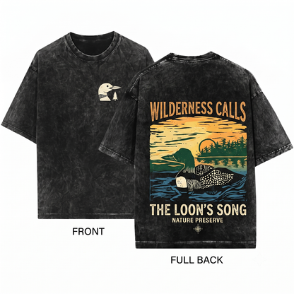 Common Loon Linocut Graphic Tee - Scenic Lake Nature Art Wildlife Bird Lover Gift Unisex Heavyweight Garment-Dyed T-Shirt