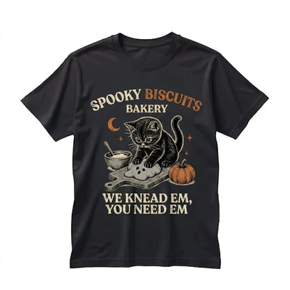 Kitty Biscuits Spooky Halloween Pumpkin Black Cat Vintage Baking Cozy Fall Apparel Unisex TShirt