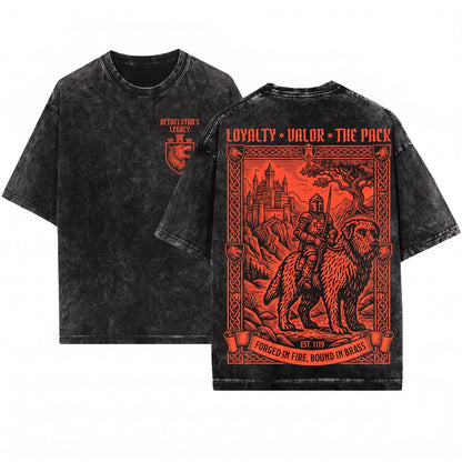 Knight Irish Wolfhound Rider Medieval Grimdark Art Retro 90s Graphic Funny Dog Meme Pet Mom Dad Gift Unisex Wash T-Shirt
