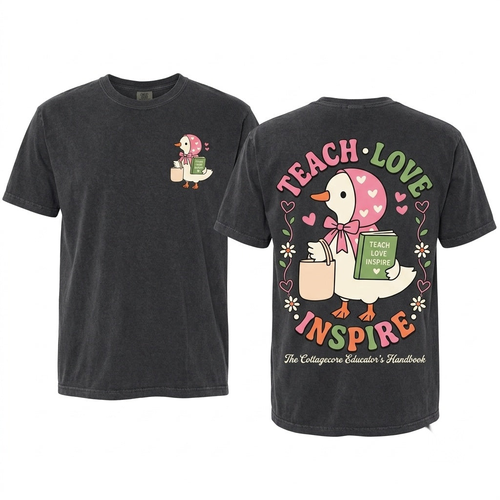 Sweet Goose Reading Graphic Heart Bonnet Teacher Library Inspired Cozy Educator Everyday Gift Unisex Wash T-Shirt