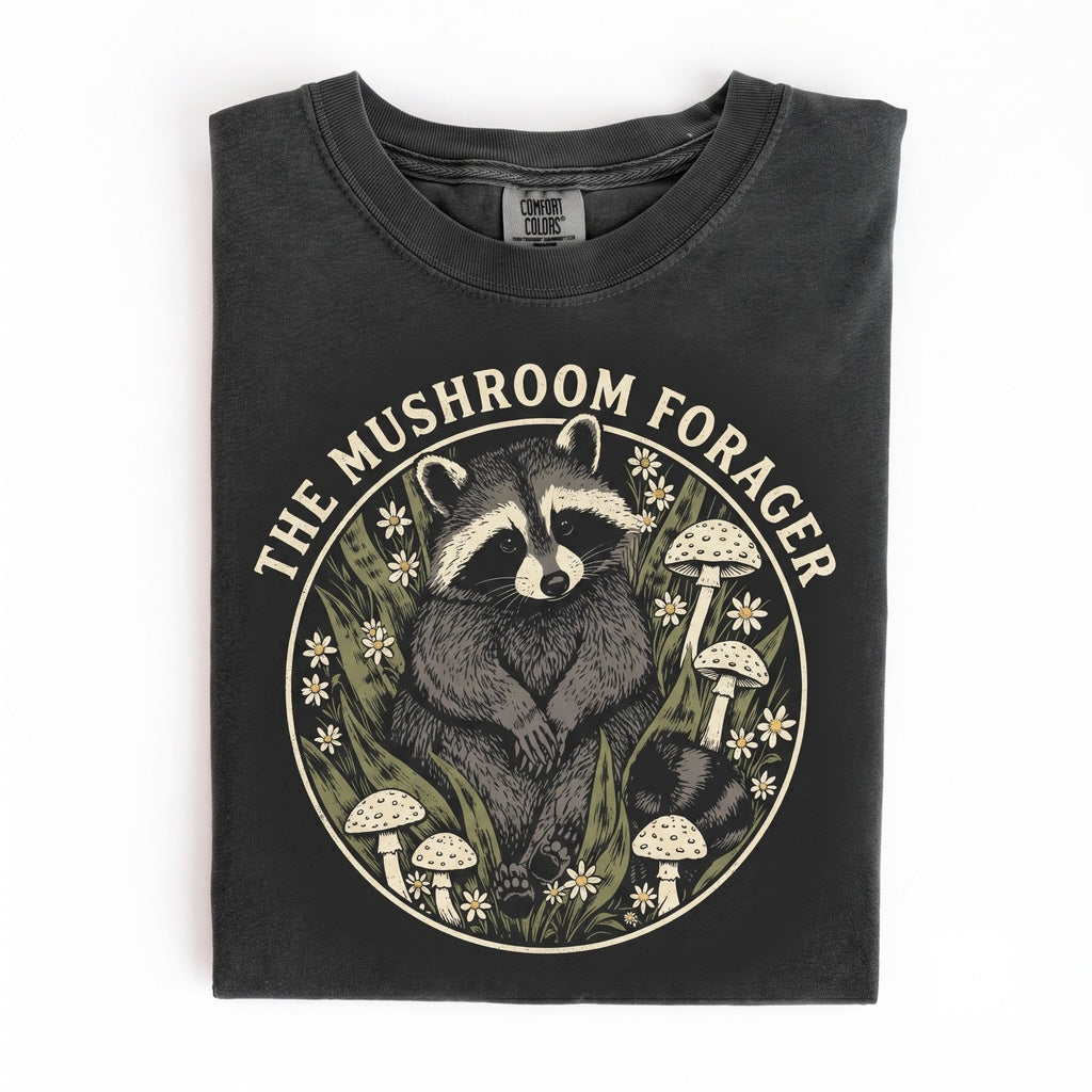 Old School Raccoon Mushroom Graphic Woodland Wildlife Whimsical Forest Nature Animal Lover Gift Unisex TShirt