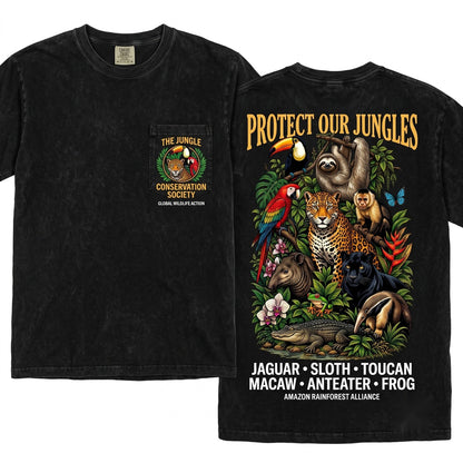 Vintage Tropical Wildlife Rainforest Botanical Jungle Nature Animal Graphic Gift Unisex Wash T-Shirt