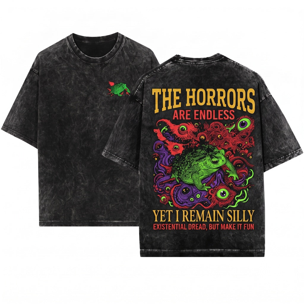 The Horrors Frog Vintage Creepy Retro Graphic Apparel Unisex Wash T-Shirt