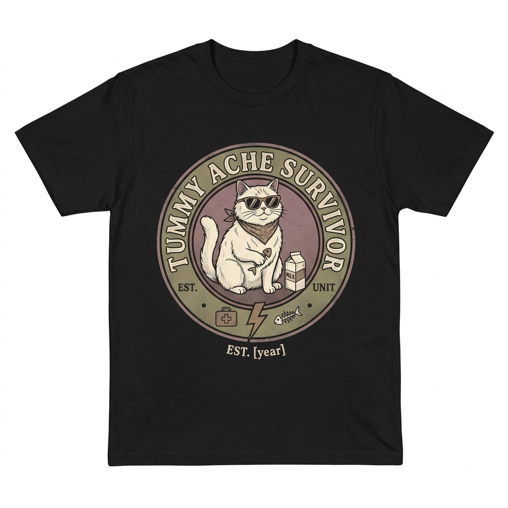 Tummy Ache Survivor Cat Graphic Vintage Chronic Illness Awareness Top Unisex TShirt