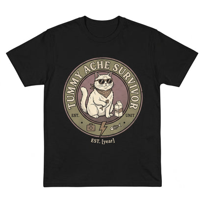 Tummy Ache Survivor Cat Graphic Vintage Chronic Illness Awareness Top Unisex TShirt