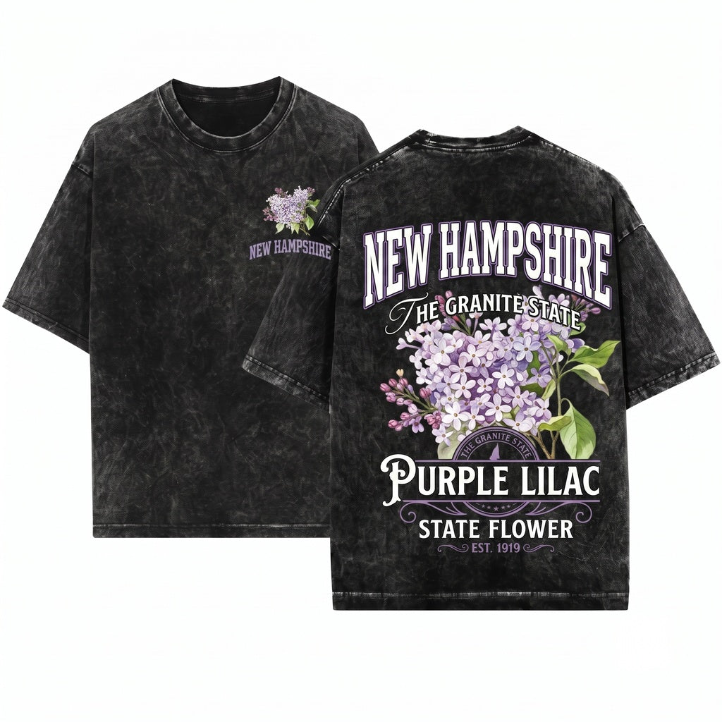 New Hampshire State Flower Purple Lilac Botanical Floral Vintage Top Unisex Wash T-Shirt