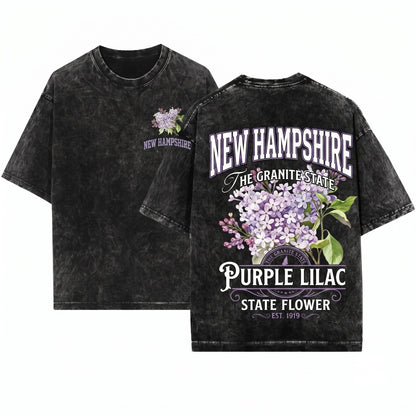 New Hampshire State Flower Purple Lilac Botanical Floral Vintage Top Unisex Wash T-Shirt