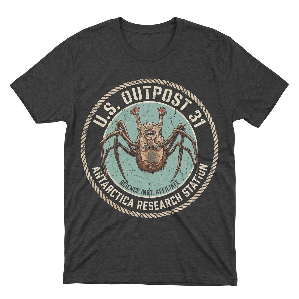 Retro 80s Sci-Fi Horror Movie Outpost 31 Spider Head Creature Graphic Unisex TShirt