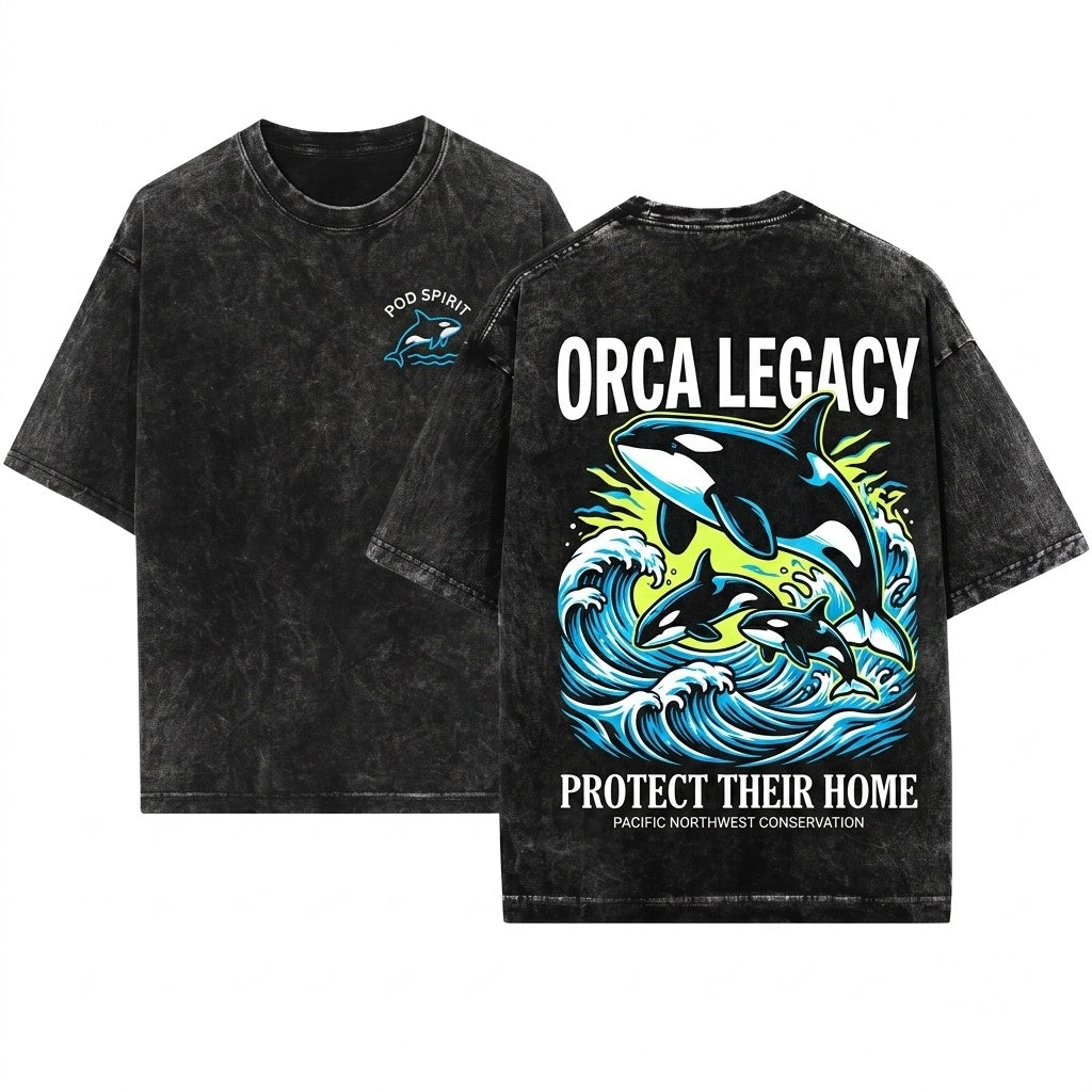 Im With The Pod Embroidered Orca Whale PNW Ocean Lover Seattle Washington Puget Sound 1717 Unisex Wash T-Shirt
