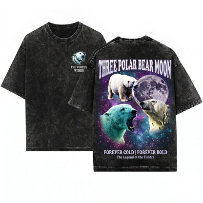 Vintage Three Polar Bear Moon Graphic Meme Funny Unisex Wash T-Shirt