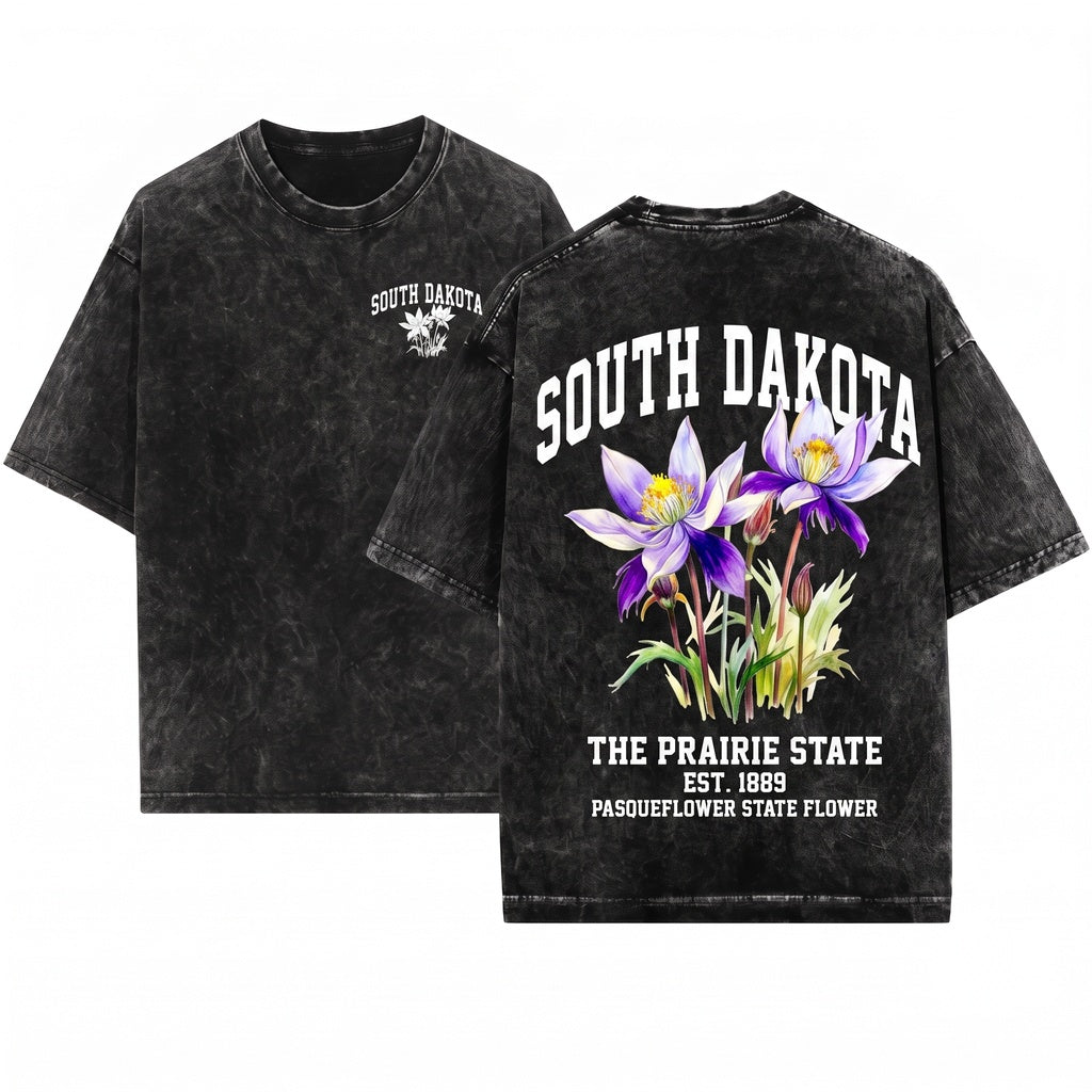 South Dakota Floral State Pride Crewneck Unisex Wash T-Shirt