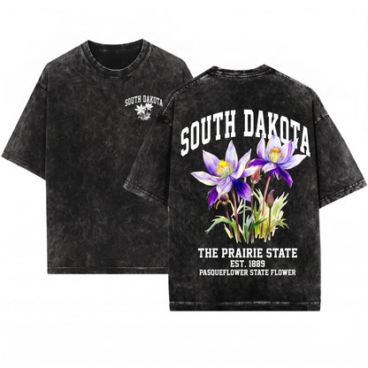 South Dakota Floral State Pride Crewneck Unisex Wash T-Shirt