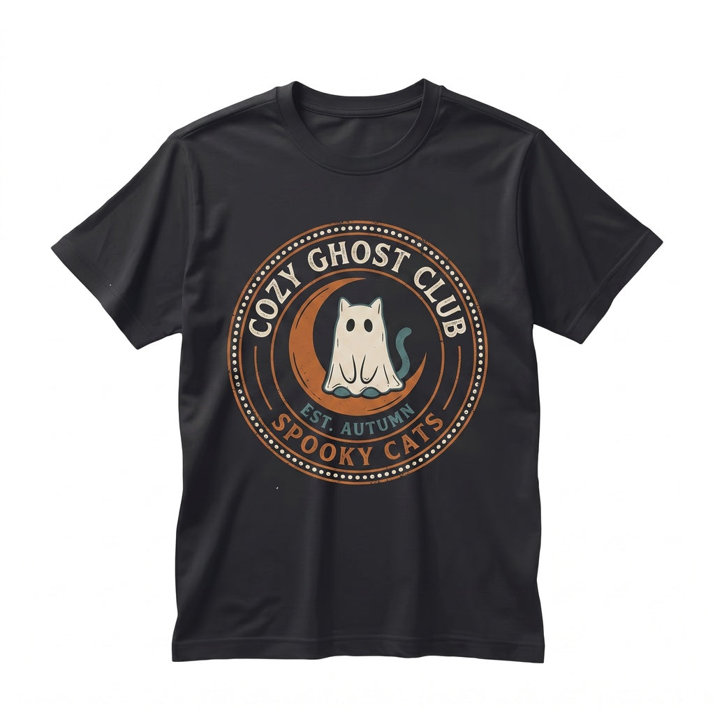 Cute Ghost Cats Fall Leaves Embroidered Halloween Crewneck Sweatshirt Unisex TShirt