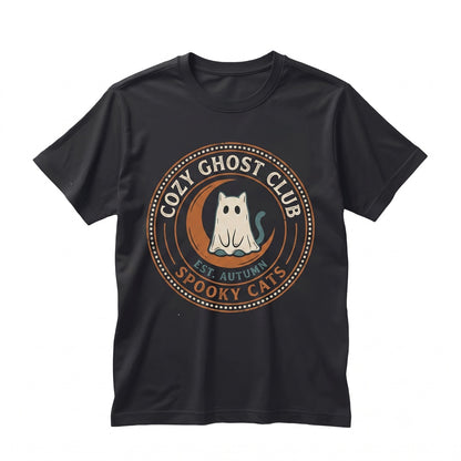 Cute Ghost Cats Fall Leaves Embroidered Halloween Crewneck Sweatshirt Unisex TShirt