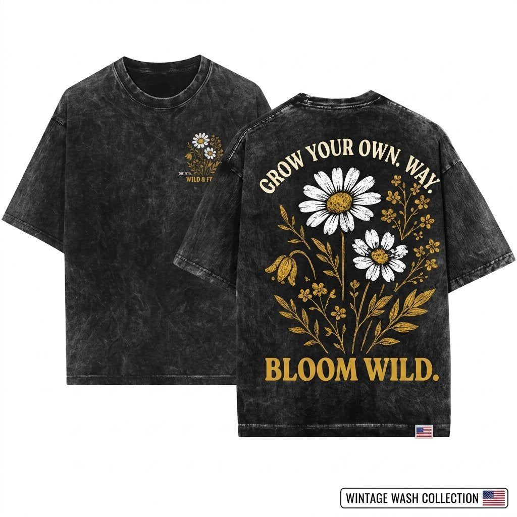 Vintage Wildflower Botanical Graphic Floral Nature Garden Lover Gift Boho Plant Art Daisy Top Unisex Wash T-Shirt