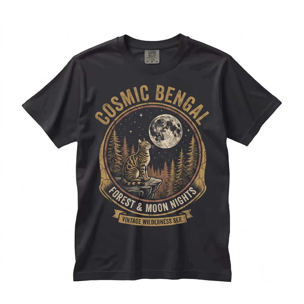 Vintage 90s Retro Bengal Cat Howling at the Full Moon Graphic Mom Gift Unisex TShirt