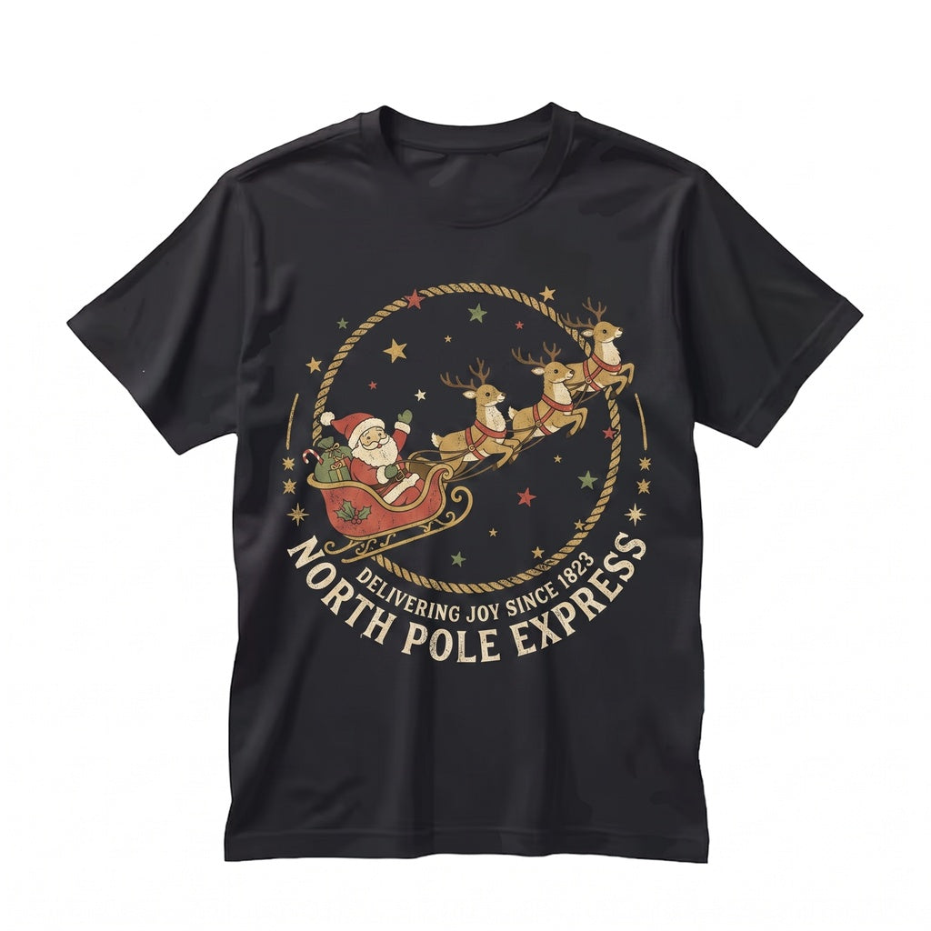 Vintage Santa Claus Sleigh Reindeer Cute Retro Holiday Christmas Graphic Gift Unisex TShirt