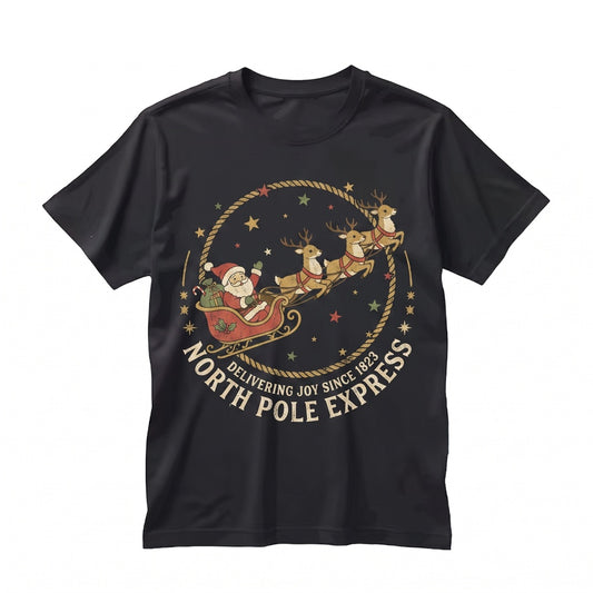 Vintage Santa Claus Sleigh Reindeer Cute Retro Holiday Christmas Graphic Gift Unisex TShirt