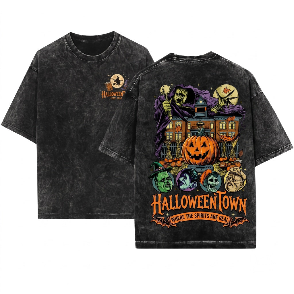 Retro Spooky Season 90s Halloweentown Gothic Oversized Vintage Aesthetic Unisex Wash T-Shirt