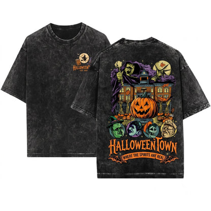 Retro Spooky Season 90s Halloweentown Gothic Oversized Vintage Aesthetic Unisex Wash T-Shirt